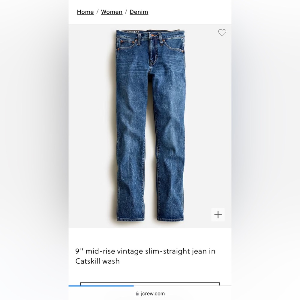 J.Crew, vintage slim straight jeans, size 25